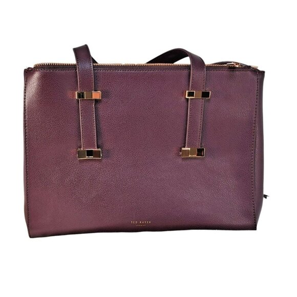 Ted Baker Alexiis Large Tote Bag Purple Leather NWOT Shoulder Strap Hardware - Picture 6 of 12